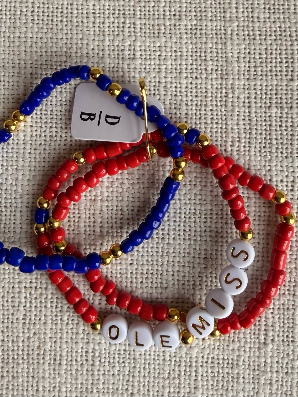 Personalized Red & Blue Beaded Kids Bracelet - OLEMISS Letters